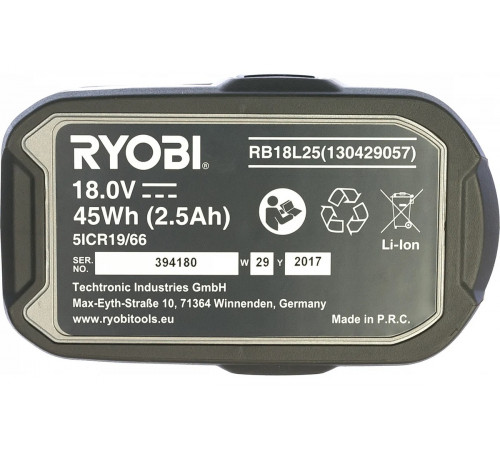 Аккумулятор Ryobi ONE+ RB18L25 5133002237 (18 В; 2.5 А*ч; Li-Ion)