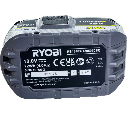 Аккумулятор Ryobi ONE+ RB1840X (18 В; 4 А*ч; Li-ion) 5133005053