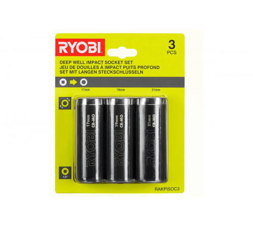 Набор торцевых головок RAKPISOC3 (3 шт; 17, 19, 21 мм; 1/2") Ryobi 5132004520