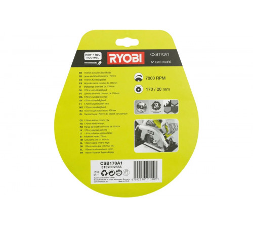 Пильный диск для EWS1150RS (170х20х2.2 мм; 12 зубьев) Ryobi CSB170A1 5132002565
