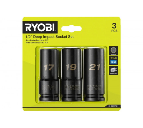 Торцевые головки 3 шт.: 17, 19, 21 мм, 1/2"DR RHDIS3PC Ryobi 5132006070
