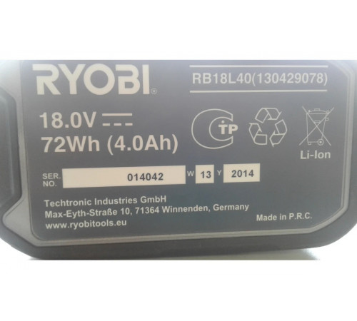 Аккумулятор Ryobi ONE+ RB18L40 4.0Ач 5133001907