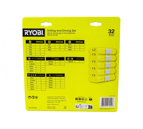 Набор бит и сверл RAK32DDMIX 32 шт Ryobi 5132004425