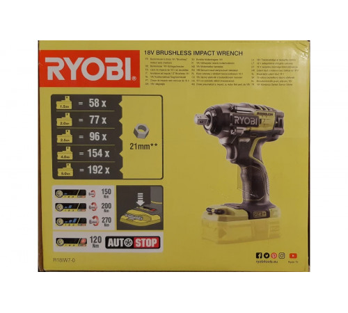 Бесщеточный аккумуляторный ударный гайковерт Ryobi ONE+ R18iW7-0 5133004220