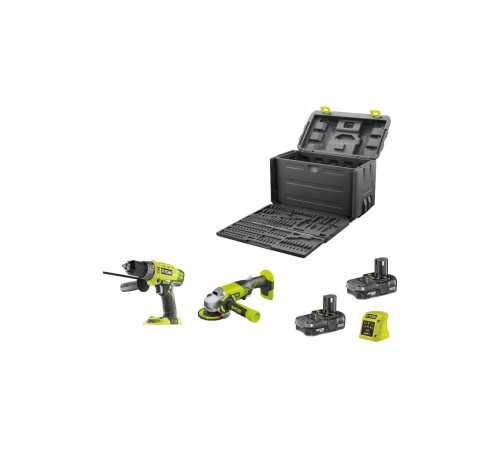 Набор аккумуляторного инструмента Ryobi ONE+: ударная дрель-шуруповерт  R18PD + угловая шлифмашина R18AG R18PDAG-LL13T 5133002739