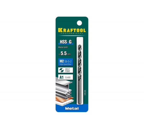 KRAFTOOL Ø 5.5 х 93 мм, HSS-G, сталь М2 (S6-5-2), класс A, сверло по металлу 29651-5.5 Pro