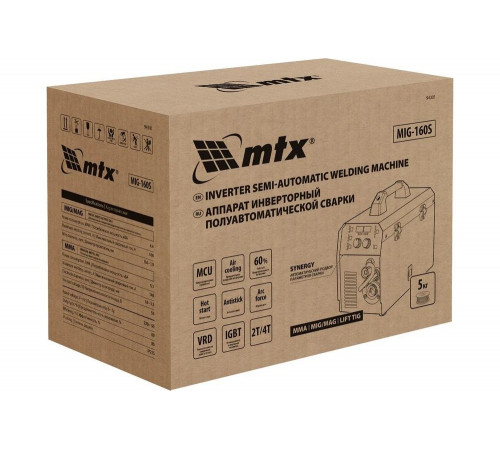 Инверторный полуавтомат сварки MTX MIG-160S 160 А, катушка 5 кг 94301 Инверторный полуавтомат сварки MTX MIG-160S 160 А, катушка 5 кг 94301