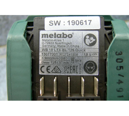 Аккумуляторная угловая шлифмашина Metabo WB 18 LTX BL 125 Quick 613077850