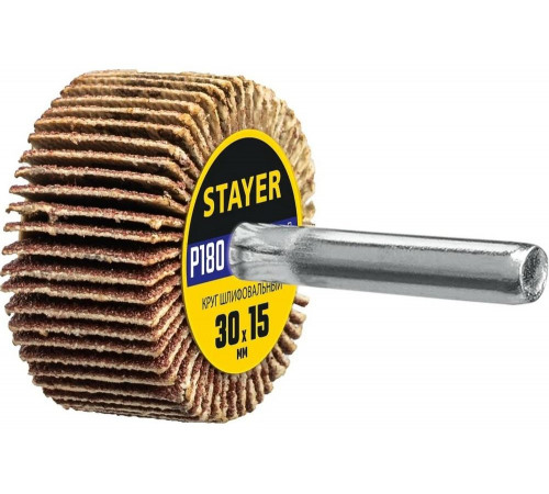Круг шлифовальный лепестковый на шпильке STAYER P180, 30x15 мм 36606-180 Круг шлифовальный лепестковый на шпильке STAYER P180, 30x15 мм 36606-180