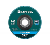 Лепестковый циркониевый торцевой круг KRAFTOOL ZIRCON Inox-Plus по металлу и нержавеющей стали, 125x22.2 мм, P40 36594-125-40