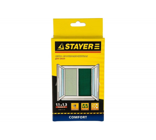 STAYER 1,1х1,3 м, ПЭТ, зеленая, для окна, с крепежной лентой, сетка противомоскитная 12482-11-13 STAYER 1,1х1,3 м, ПЭТ, зеленая, для окна, с крепежной лентой, сетка противомоскитная 12482-11-13