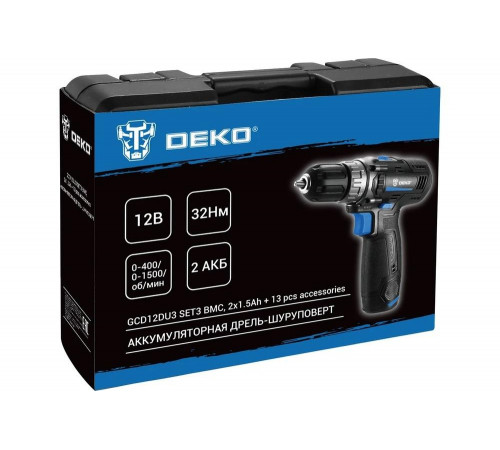 Аккумуляторная дрель-шуруповерт DEKO GCD12DU3 1.98, 305мм, 235мм, 90мм, Арт. 063-4097 Аккумуляторная дрель-шуруповерт DEKO GCD12DU3 1.98, 305мм, 235мм, 90мм, Арт. 063-4097