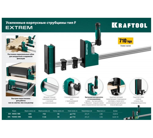 KRAFTOOL F 1000х95 мм, струбцина корпусная EK-1000/95 3224-10 KRAFTOOL F 1000х95 мм, струбцина корпусная EK-1000/95 3224-10