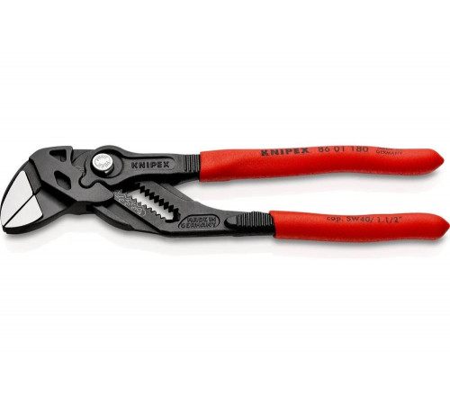 Переставные клещи-ключ Knipex 180 мм, 40 мм (1 1/2"), серые, 1К ручки, KN-8601180SB Переставные клещи-ключ Knipex 180 мм, 40 мм (1 1/2"), серые, 1К ручки, KN-8601180SB