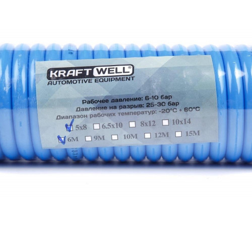 Шланг воздушный полиуретановый, спиральный 5x8 мм, 6 м KraftWell KRW-HC050806 Шланг воздушный полиуретановый, спиральный 5x8 мм, 6 м KraftWell KRW-HC050806