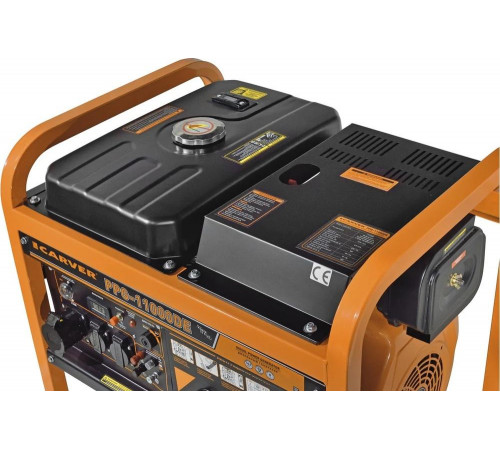 Генератор CARVER PPG-11000DE дизель, LT-1100F, 8,5/9,5 кВт, 220 В, бак 20л, э/старт, колеса, медь 01.020.00025 Генератор CARVER PPG-11000DE дизель, LT-1100F, 8,5/9,5 кВт, 220 В, бак 20л, э/старт, колеса, медь 01.020.00025