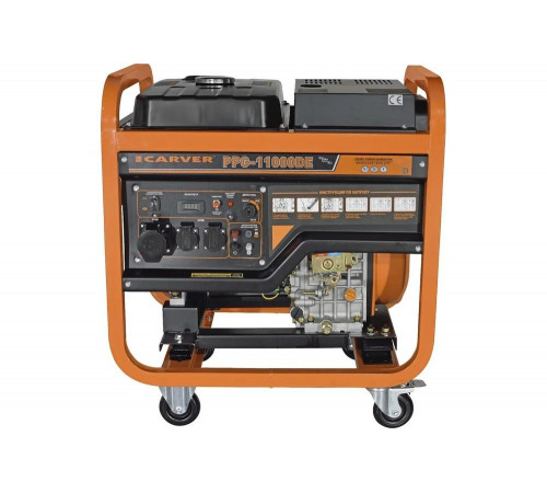 Генератор CARVER PPG-11000DE дизель, LT-1100F, 8,5/9,5 кВт, 220 В, бак 20л, э/старт, колеса, медь 01.020.00025 Генератор CARVER PPG-11000DE дизель, LT-1100F, 8,5/9,5 кВт, 220 В, бак 20л, э/старт, колеса, медь 01.020.00025