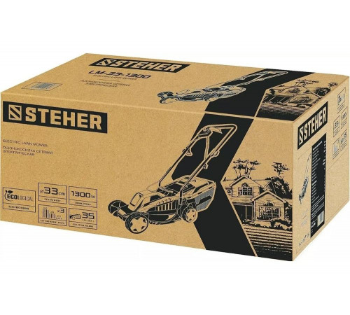 STEHER 1300 Вт, 330 мм, газонокосилка сетевая LM-33-1300 STEHER 1300 Вт, 330 мм, газонокосилка сетевая LM-33-1300