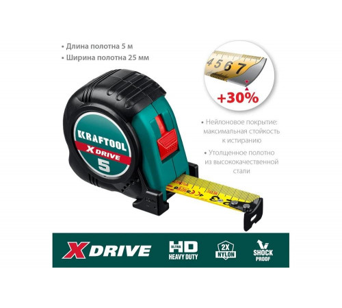 KRAFTOOL 5 м х 25 мм, ударостойкий обрезиненный корпус, рулетка X-Drive 34122-05-25_z02 KRAFTOOL 5 м х 25 мм, ударостойкий обрезиненный корпус, рулетка X-Drive 34122-05-25_z02