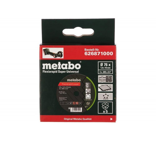 Диск отрезной универсальный Flexiarapid S (76x1.0х10 мм;5 шт.) Metabo 626871000 Диск отрезной универсальный Flexiarapid S (76x1.0х10 мм;5 шт.) Metabo 626871000