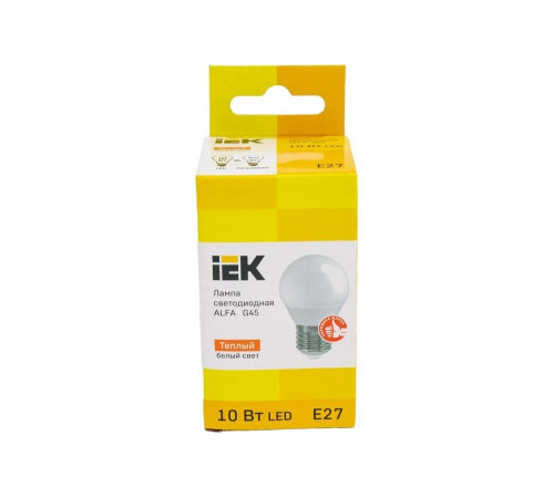 Лампа IEK LED ALFA G45 шар 10Вт 230В 3000К E27 LLA-G45-10-230-30-E27