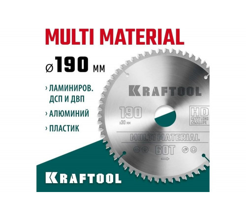 Диск пильный по алюминию KRAFTOOL Multi material 190x30 мм, 60Т 36953-190-30 Диск пильный по алюминию KRAFTOOL Multi material 190x30 мм, 60Т 36953-190-30