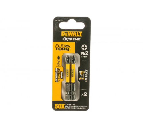 Биты ударные IMPACT Torsion Ph2, 57мм, 2шт. DEWALT DT70532T