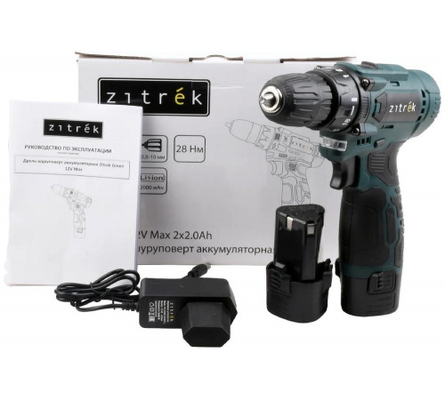 Дрель-шуруповерт аккумуляторная Zitrek Green 12V Max, 12В, 2x2.0Ач 085-1016