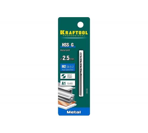 KRAFTOOL Ø 2.5 х 57 мм, HSS-G, сталь М2 (S6-5-2), класс A, сверло по металлу 29651-2.5 Pro KRAFTOOL Ø 2.5 х 57 мм, HSS-G, сталь М2 (S6-5-2), класс A, сверло по металлу 29651-2.5 Pro