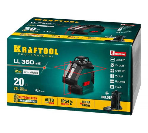KRAFTOOL линейный лазерный нивелир c держателем LL360 2 34645-2 Professional KRAFTOOL линейный лазерный нивелир c держателем LL360 2 34645-2 Professional