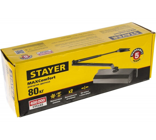 STAYER вес двери 80 кг, высота 44 мм, материал силумин, доводчик дверной MAXComfort 37915-80 STAYER вес двери 80 кг, высота 44 мм, материал силумин, доводчик дверной MAXComfort 37915-80