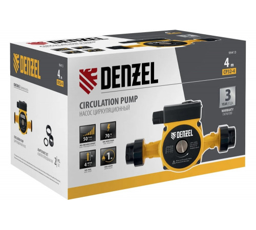 Циркуляционный насос Denzel cp32-4, напор 4 м, 50 л/мин, 1 м кабель, монт. длина 180 мм 99413