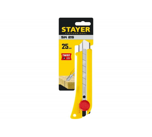 STAYER 25 мм, сегментированное лезвие, винтовой фиксатор, нож SK-25 09173_z01 STAYER 25 мм, сегментированное лезвие, винтовой фиксатор, нож SK-25 09173_z01