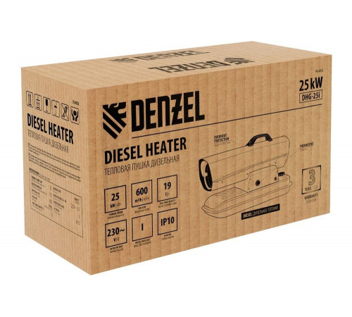Дизельная тепловая пушка Denzel dhg-25i, 25 квт, 600 м3/ч, прямой нагрев, термостат 96483 Дизельная тепловая пушка Denzel dhg-25i, 25 квт, 600 м3/ч, прямой нагрев, термостат 96483