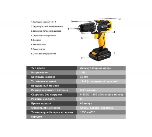 Аккумуляторная дрель DEKO  DKCD16FU-Li