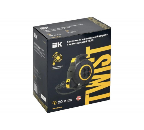 Удлинитель IEK Twist катушка ук20 4места, 2p+pe/20м, 3x1,5мм2, автосмотка TW-KP27-16-04-20 Удлинитель IEK Twist катушка ук20 4места, 2p+pe/20м, 3x1,5мм2, автосмотка TW-KP27-16-04-20