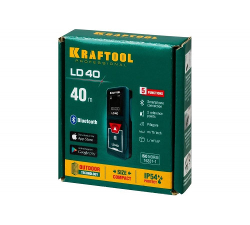 KRAFTOOL дальность 5 см - 40 м, точность 1,5 мм, лазерный дальномер LD-40 34763 KRAFTOOL дальность 5 см - 40 м, точность 1,5 мм, лазерный дальномер LD-40 34763