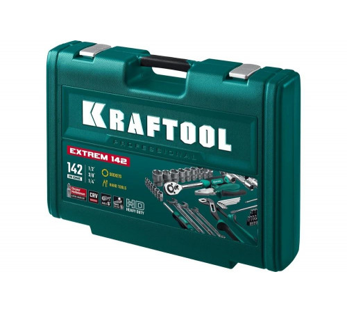 Универсальный набор инструмента KRAFTOOL Extrem-142 142 предм. (1/2"+3/8"+1/4") 27889-H142 Универсальный набор инструмента KRAFTOOL Extrem-142 142 предм. (1/2"+3/8"+1/4") 27889-H142