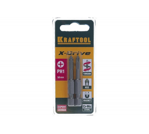 KRAFTOOL PH1, 2 шт., 50 мм, кованые профессиональные биты X-DRIVE 26121-1-50-2