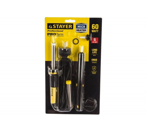 STAYER 60 Вт, 6 предметов, набор для паяльных работ Proterm 55313-60-H6 Professional STAYER 60 Вт, 6 предметов, набор для паяльных работ Proterm 55313-60-H6 Professional