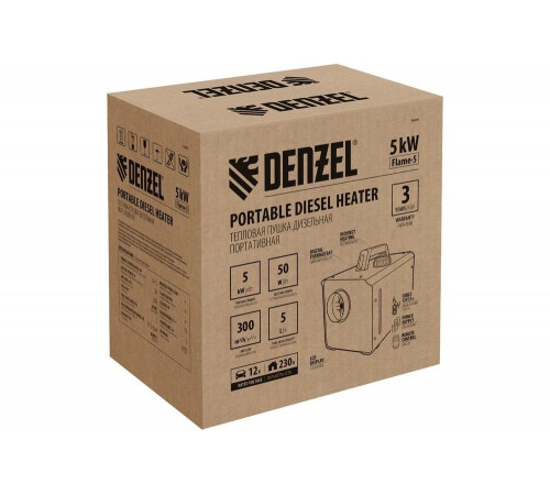 Дизельная тепловая портативная пушка Denzel flame-5, 5 кВт, 300 м3/ч, непрямой нагрев, цифровой термостат 96495 Дизельная тепловая портативная пушка Denzel flame-5, 5 кВт, 300 м3/ч, непрямой нагрев, цифровой термостат 96495