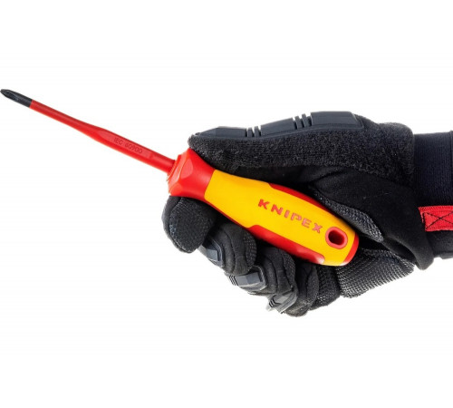 Крестовая отвертка KNIPEX PH2 тонкая, VDE, длина лез 100 мм, L-212 мм KN-982402SL Крестовая отвертка KNIPEX PH2 тонкая, VDE, длина лез 100 мм, L-212 мм KN-982402SL