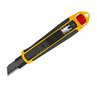 Нож Denzel 18 мм, сменное лезвие, SK4, корпус из ABS + TPR, торцевой зажим 78903