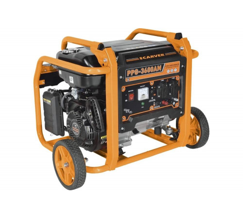 Генератор CARVER PPG- 3600АM бензин LT-168F-1, 2,5/2,8 кВт, 220В, бак 15 л, колеса 01.020.00026 Генератор CARVER PPG- 3600АM бензин LT-168F-1, 2,5/2,8 кВт, 220В, бак 15 л, колеса 01.020.00026