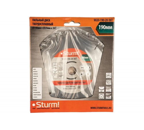 Sturm 9020-190-20-36T: Профессиональный пильный диск для точной резки Sturm 9020-190-20-36T: Профессиональный пильный диск для точной резки
