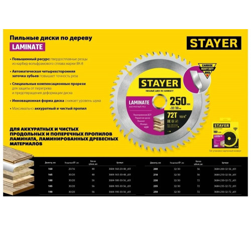 STAYER LAMINATE 200 x 32/30мм 56T, диск пильный по ламинату, аккуратный рез STAYER LAMINATE 200 x 32/30мм 56T, диск пильный по ламинату, аккуратный рез