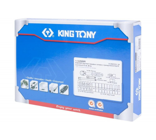 Набор торцевых головок 1/4" с принадлежностями, ложемент, 26 предметов KING TONY 9-2526MR Набор торцевых головок 1/4" с принадлежностями, ложемент, 26 предметов KING TONY 9-2526MR
