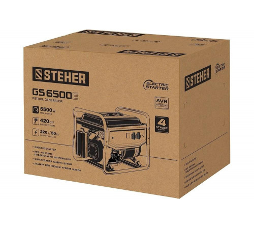 STEHER 5500 Вт, бензиновый генератор с электростартером (GS-6500E) STEHER 5500 Вт, бензиновый генератор с электростартером (GS-6500E)
