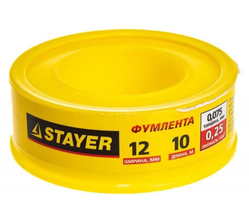 STAYER толщина 0,075 мм, плотность 0,25 г/см3, ширина 12 мм, фум лента 12360-12-025 STAYER толщина 0,075 мм, плотность 0,25 г/см3, ширина 12 мм, фум лента 12360-12-025