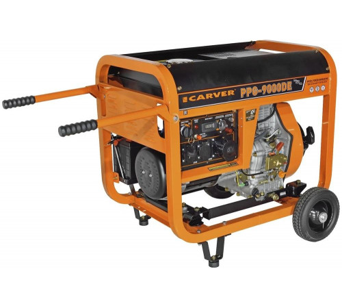 Генератор CARVER PPG- 9000DE дизель LT-192FD, 7,0/7,5кВт, 220В, бак12.5л, э/старт, колеса, медь 01.020.00024